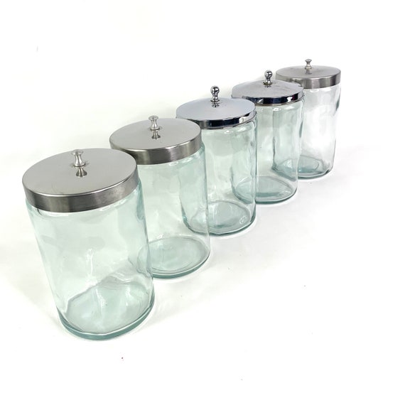 Medical Lab Glass Jar W Stainless Steel or Chrome Lid Candy Jars