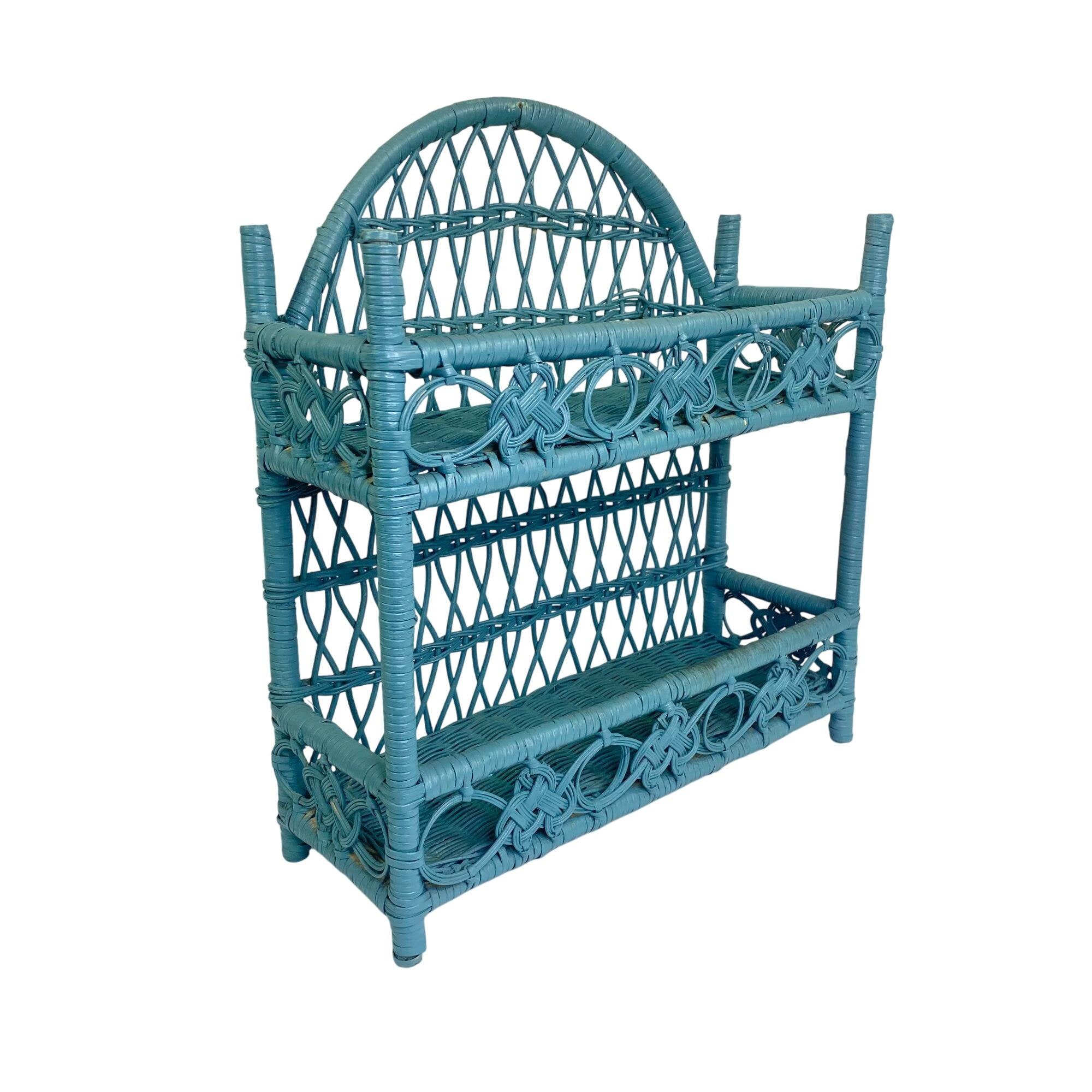 Shabby Turquoise Painted Wicker Wall Shelf Bathroom Plants Patio