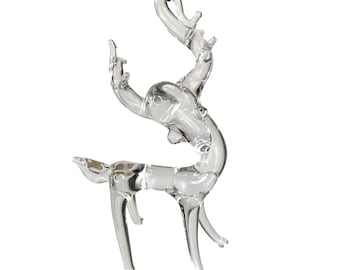 Clear Blown Glass Deer Reindeer Christmas Tree Ornament Vintage
