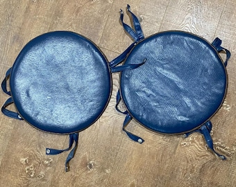 Round Chair Bar Stool Seat Cushion Covers Vintage Blue Leather