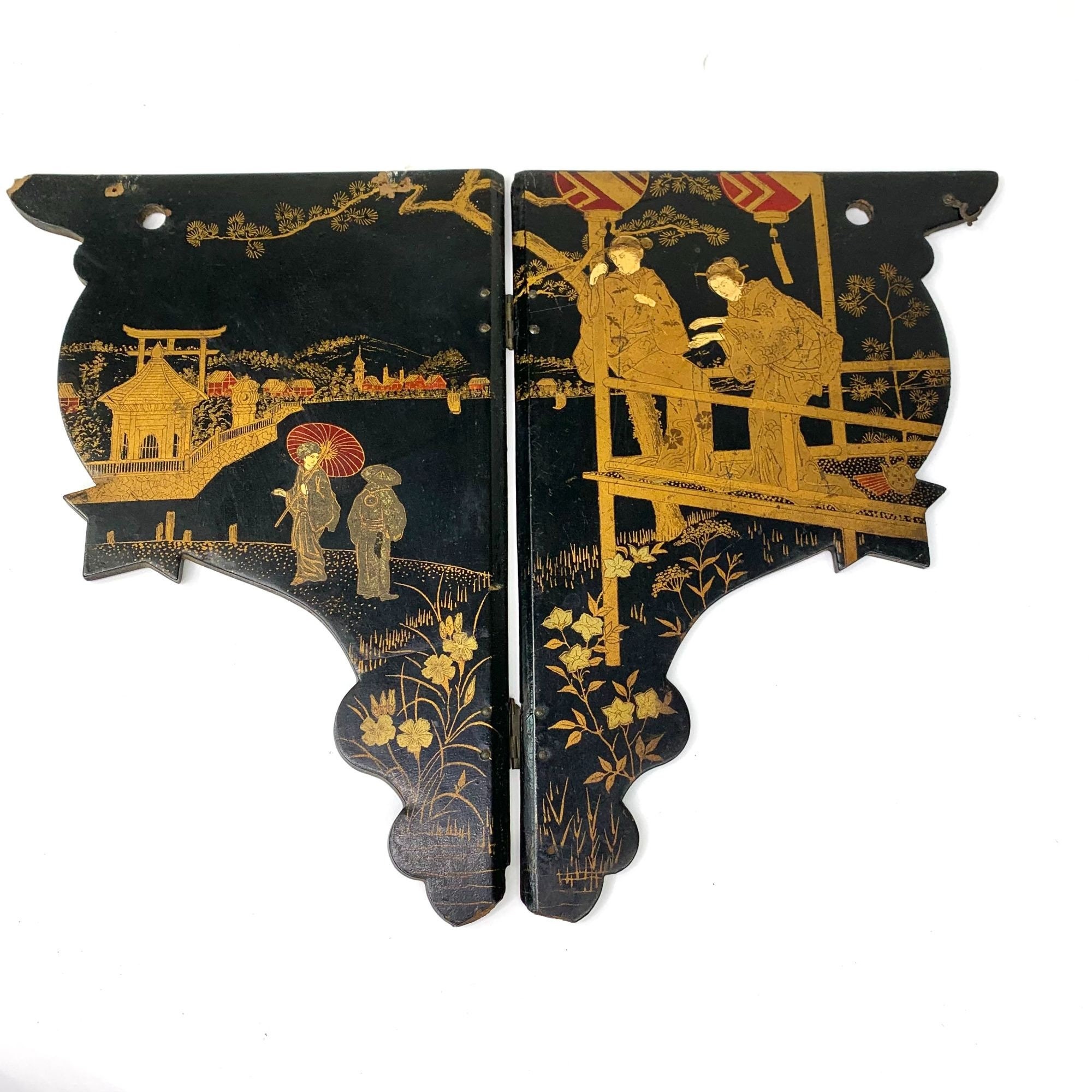 Antique Black Lacquer Japanese Shelf Bracket Wall Art Antique Black Lacquer Japanese Shelf Bracket Wall Art