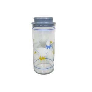 White Goose With a Blue Bow Glass Canister country kitchen 80s Vintage