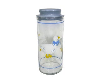 Weiße Gans mit einer blauen Schleife Glasbehälter Landhausküche 80er Jahre Vintage