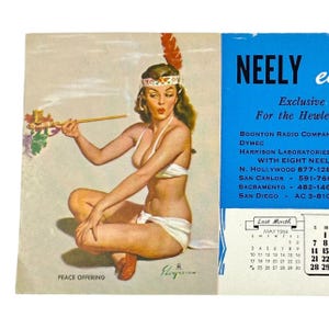 Peace Offering Elvgren Pinup Girl Calendar Ink Blotter Ad Card June 1964