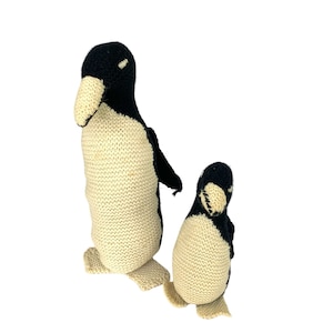 Pinguino in peluche vintage lavorato a maglia per mamma e bambino, giocattoli di peluche, uccelli