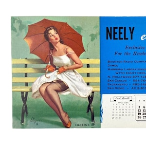 Looking Up Elvgren Pinup Girl Calendar Ink Blotter Ad Card April 1964