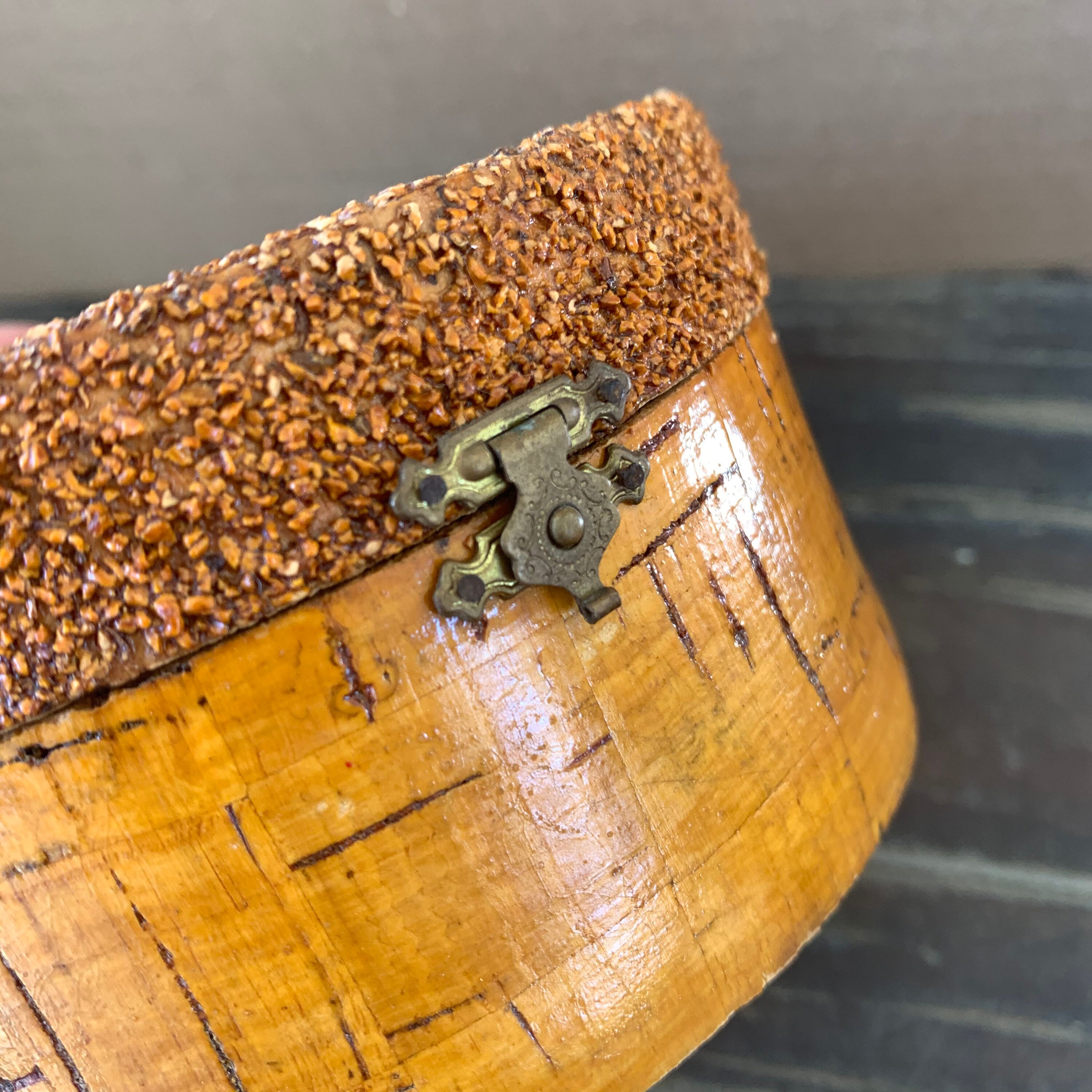 Vintage cork jewelry box handmade Portuguese wood hinged lid Etsy