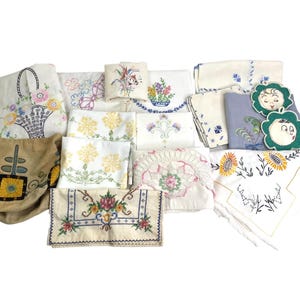 Embroidered Crafters Lot Vintage AS IS Fabric Linens Pillowcase Upcycle