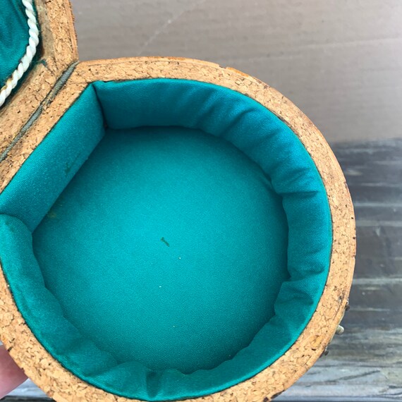 vintage cork jewelry box handmade Portuguese wood hin… Gem