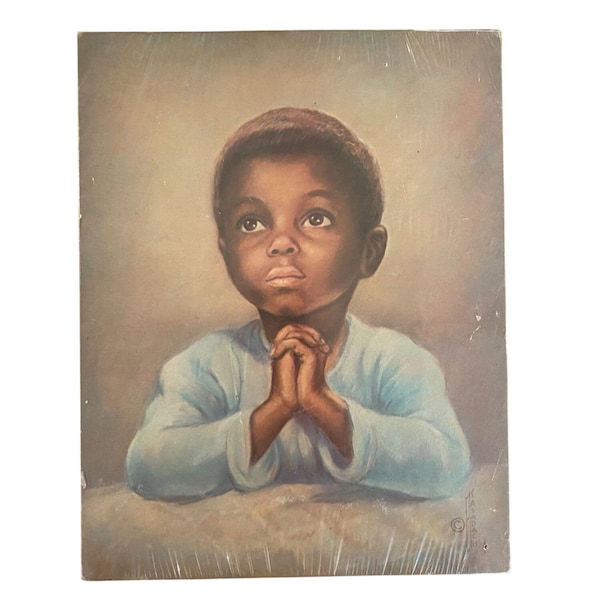 Erna Kasabach Praying Boy African American Wall Print Plaque Kids Room Nursery