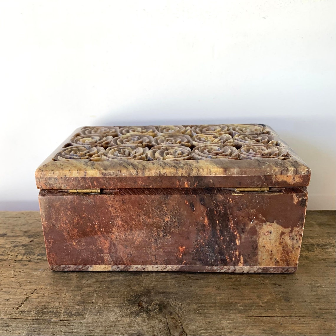 Natural soapstone carved box hinged lid stone trinket jewelry Etsy