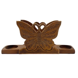Geschnitzte Holz Schmetterling Serviettenhalter Küche Salz Pfeffer Stand