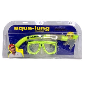 Aqua Lung Cousteau Scuba Set Silicon Tempered Goggles Snorkel US Divers 1998 Vtg