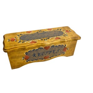 Caja de recetas de madera noruega con rosemaled, grande, con índice de recetas
