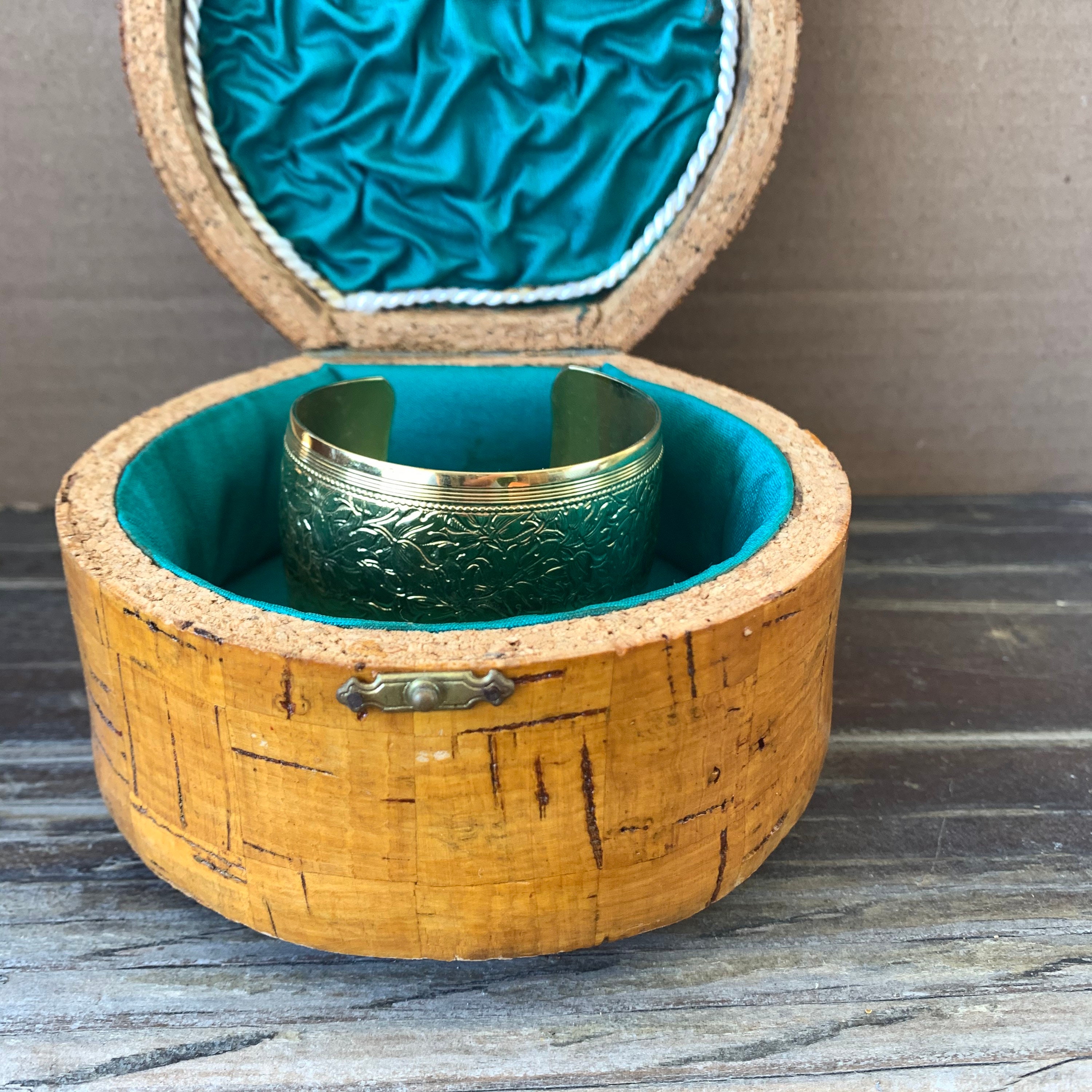 Vintage cork jewelry box handmade Portuguese wood hinged lid Etsy