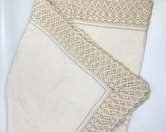 Linnen ivoorwit tafelkleed met kanten rand rechthoek 76 x 56 eettafel Thanksgiving-tafel