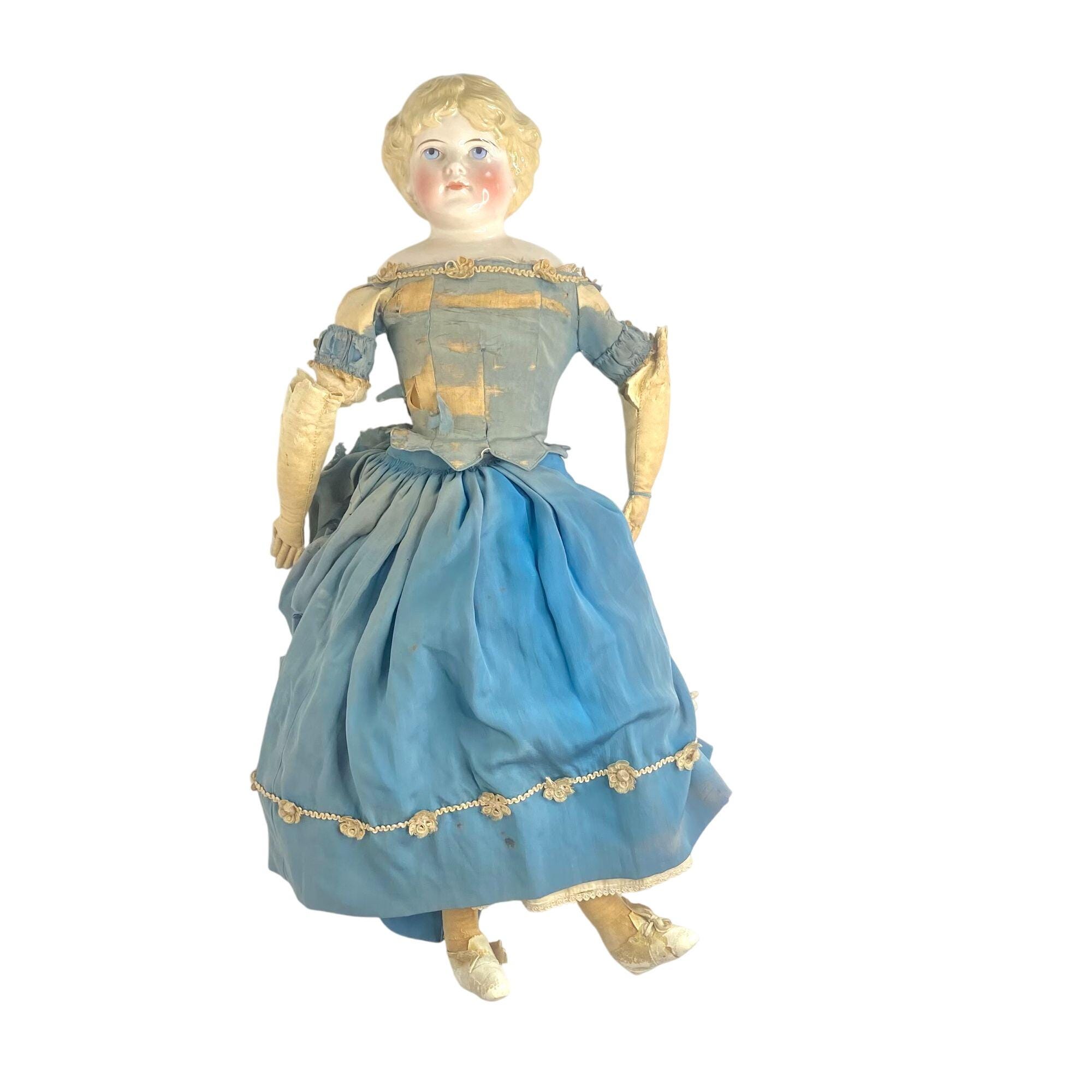 Large Antique German China Head Doll 28