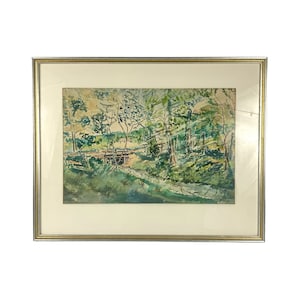 Light in the Forest Watercolor Painting HB Rees 1959 Vtg Signed Landscape Framed