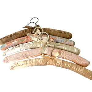 Satin Padded Clothes Hangers Lot of Five Peach Ivory Brown