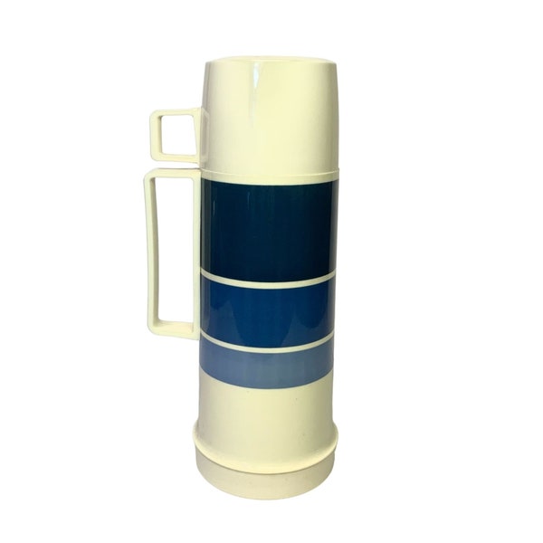 Vintage Thermos Vacuum Blue Stripe Gradient 16oz. Bottle with spout and Cup