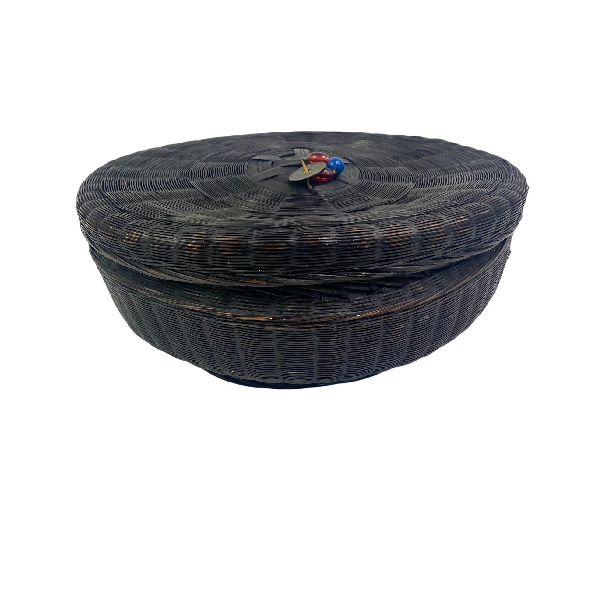 蓋付き丸型中国編み裁縫バスケット ヴィンテージ クラフト収納 - Etsy 日本