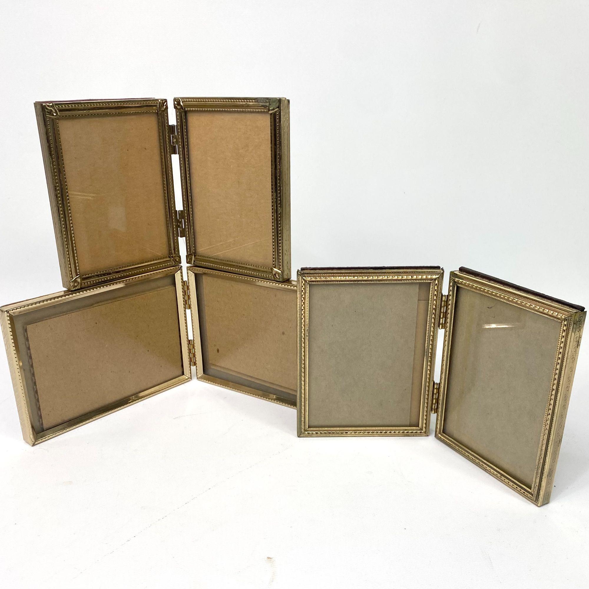 ヴィンテージゴールド二つ折りフォトフレーム、卓上フォトフレーム