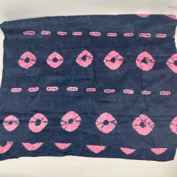 1.75 yards polished cotton shibori fabric remnant navy blue and pink