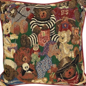 Teddy Bear Collection vintage tapestry accent pillow bedroom kids room throw cushion