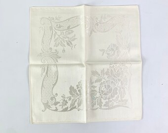 アイボリーのベルギー製ダマスク織ナプキン 4枚セット（NOS