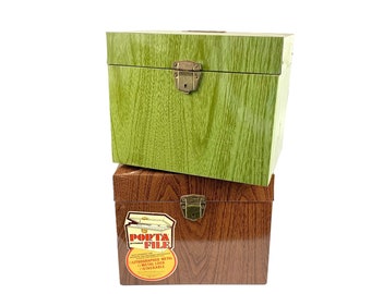 Green or Brown Lithograph Faux Wood Metal File Box Porta-File Storage