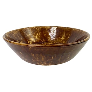 Brown Spongeware Serving Bowl w Molded Base Antique Bennington Style Spatterware