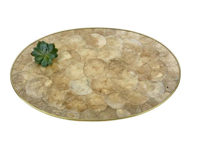 Large Capiz Shell Oval Placemat Cork Backed Trivet 19x13 Etsy
