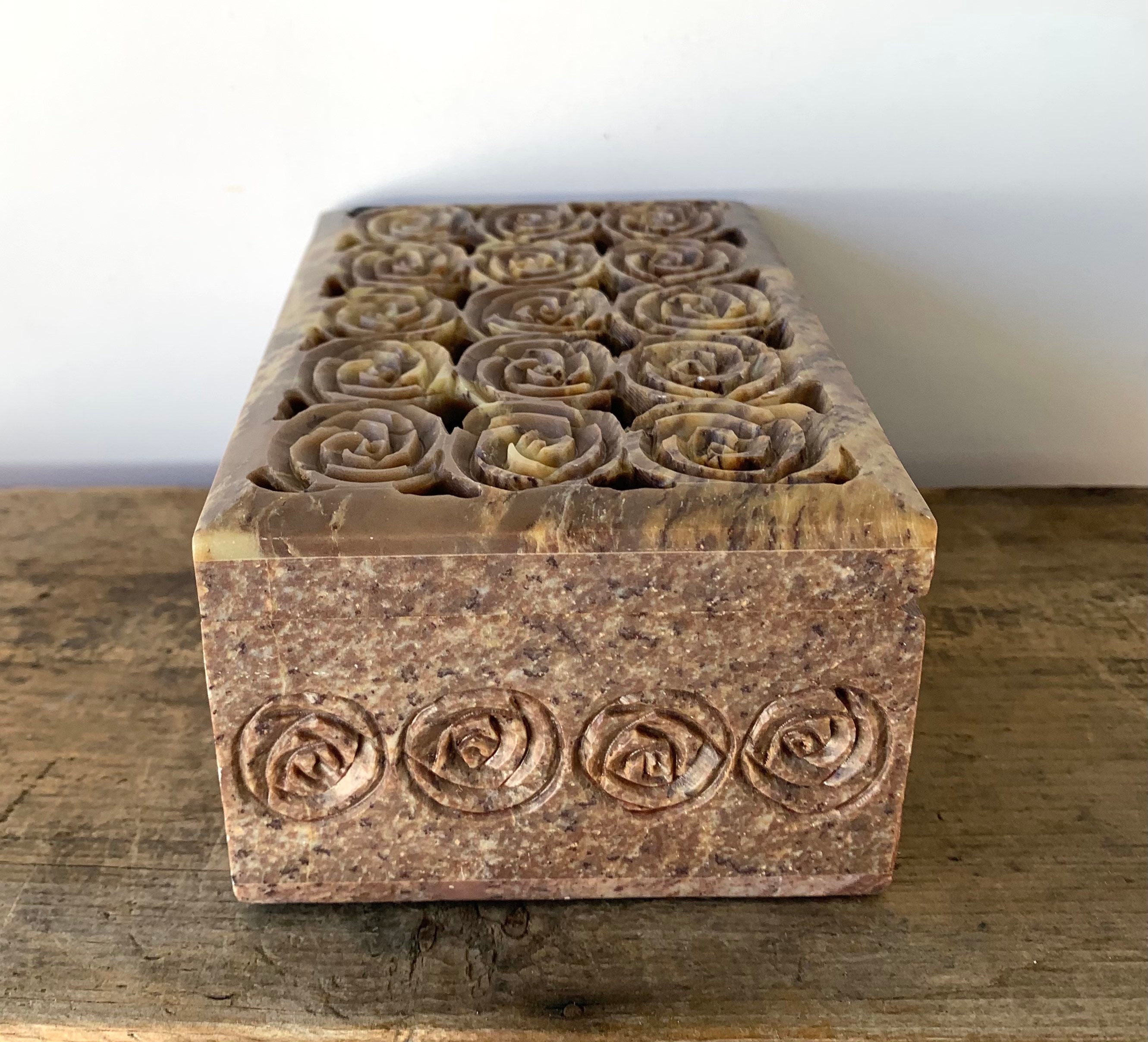 Natural soapstone carved box hinged lid stone trinket jewelry Etsy