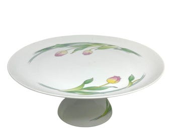 Tulip Floral Pedestal Cake Plate Stand Tea Party Platter Westbury Toscana Japan