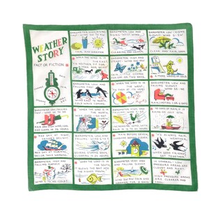 Weather Story Novelty Vintage Hanky Midcentury Illustration Cotton Handkerchief