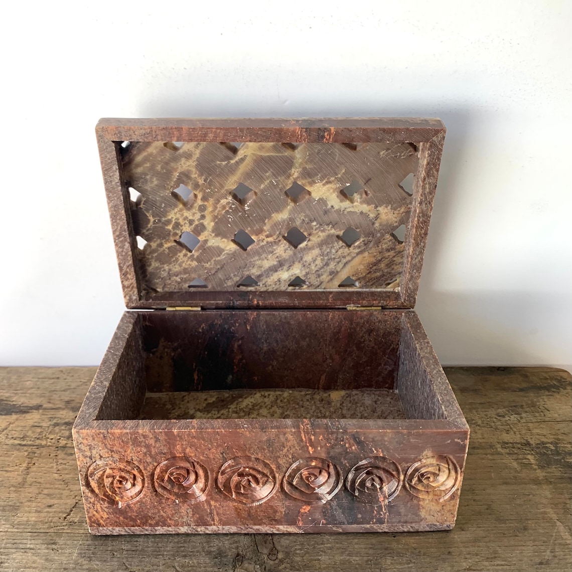 Natural soapstone carved box hinged lid stone trinket jewelry Etsy