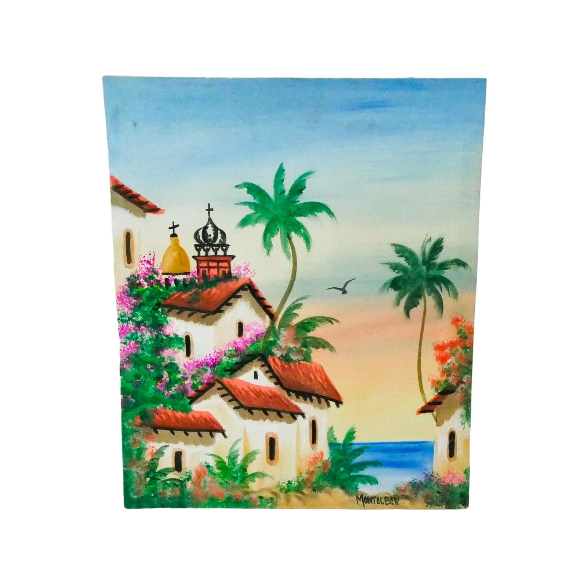 熱帯の風景 キャンバスに描かれたオリジナル絵画 署名入り スペイン 