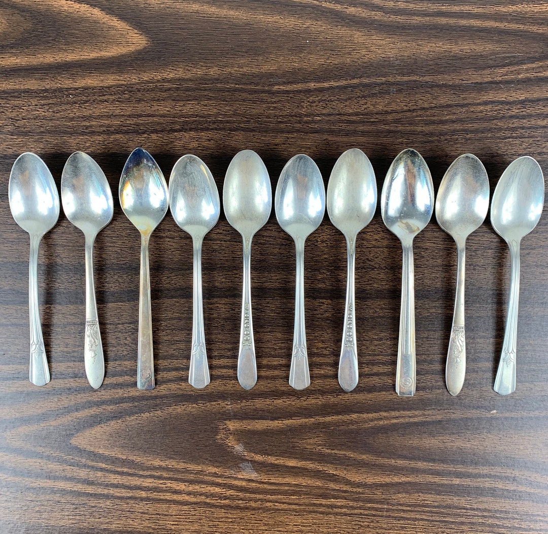 Antique Teaspoons 10 Mismatched Mixed Patterns Lot Unpolished Silver