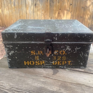 Southern Pacific Railroad Hospital Dept. Hand Painted Large Steel Metal Box