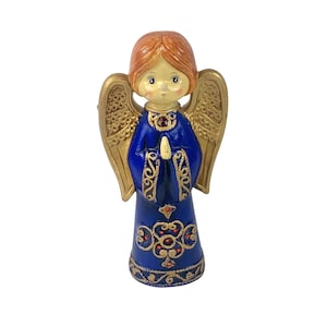 Midcentury Cobalt Blue and Gold Ceramic Angel Figurine Christmas Tree Topper