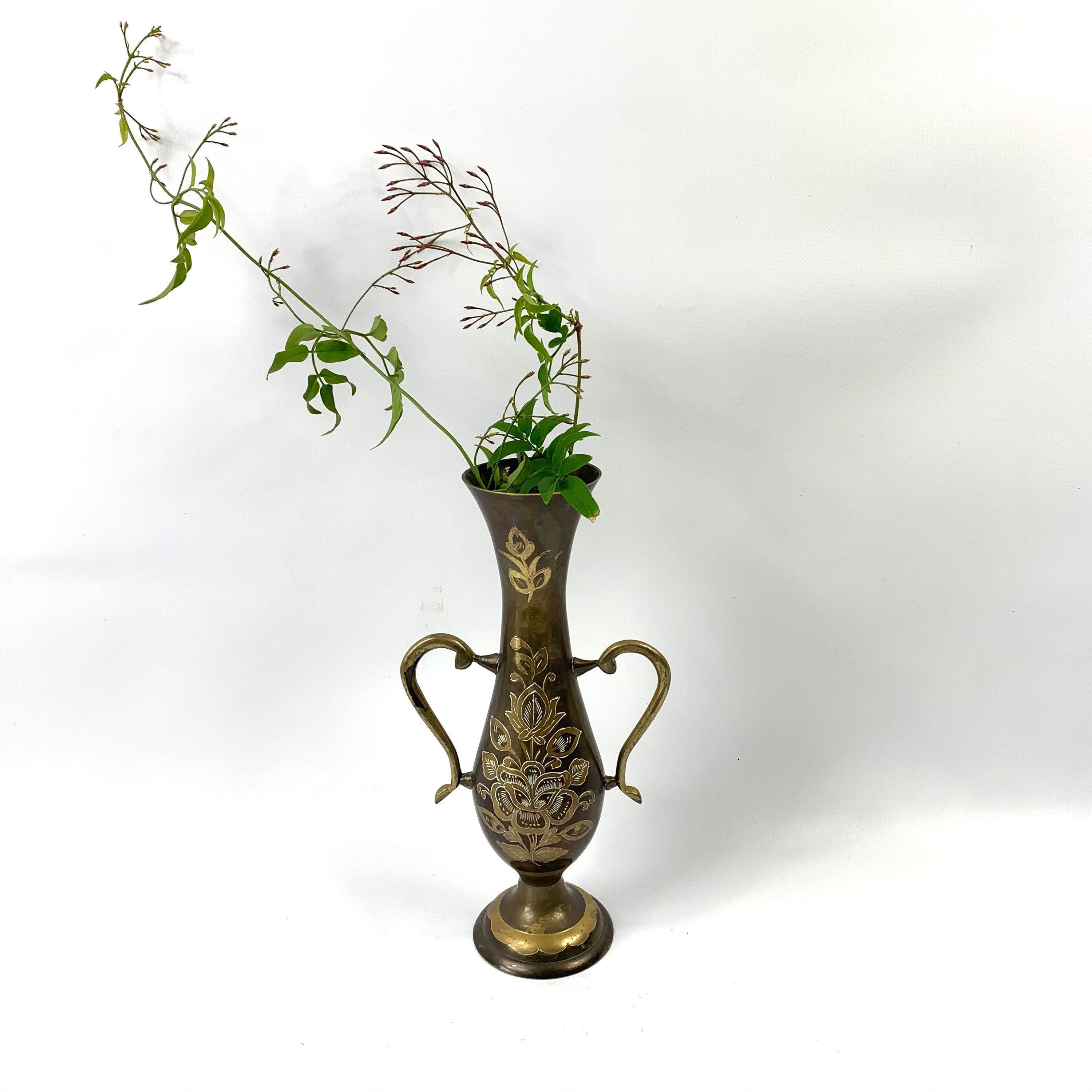 Ornate Inlaid Brass Vase Two Handle Bud Vase Urn Shape Etsy