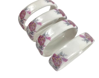 Vintage Porcelain Napkin Rings, Set of 6, Silver Rose by Fukagawa