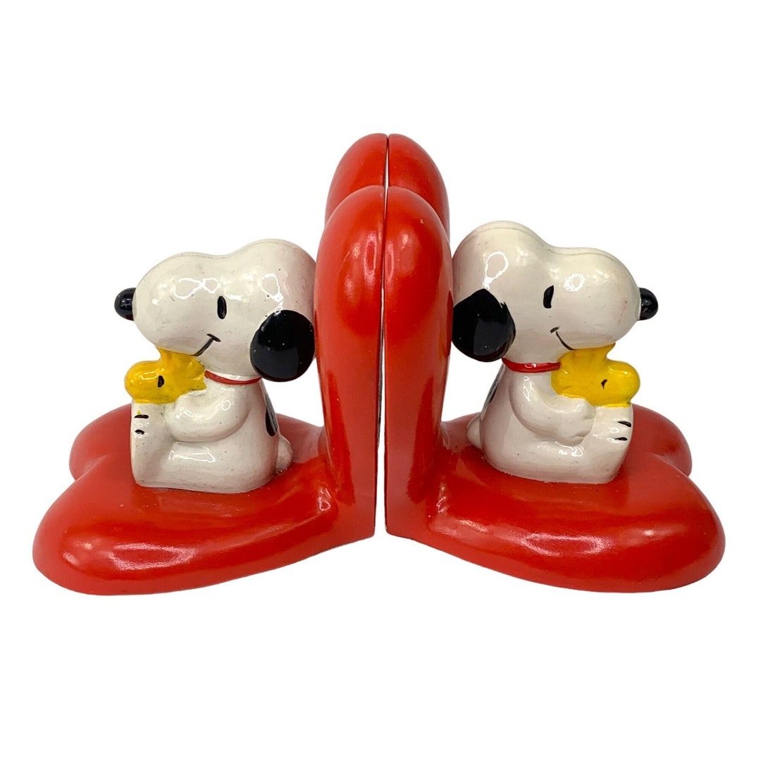 Snoopy and Woodstock Red Heart Bookends 70s Vintage Peanuts Etsy