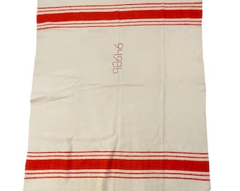 Manta de lana cálida vintage con rayas rojas, decoración de cabaña campestre