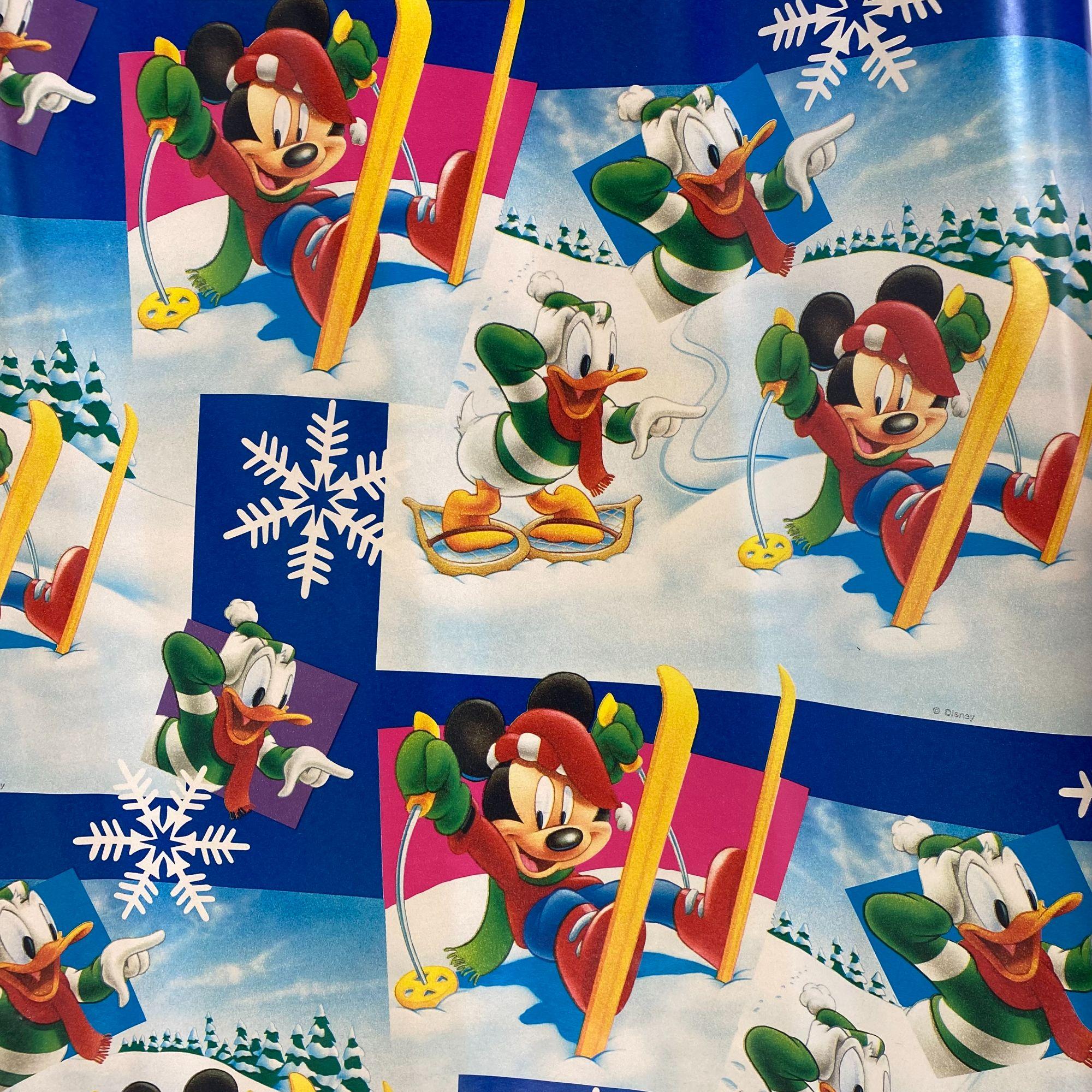 Mickey and Donald Skiing Christmas Gift Wrap Sheet 90s Vintage