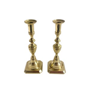 Pair of Shiny Brass Taper Candleholders 10 inch tall Candlesticks