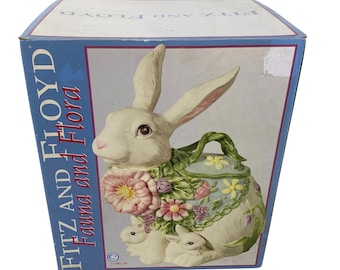 Fitz and Floyd Rabbit Cookie Jar, Fauna and Flora, Spring Easter Decor, NOS