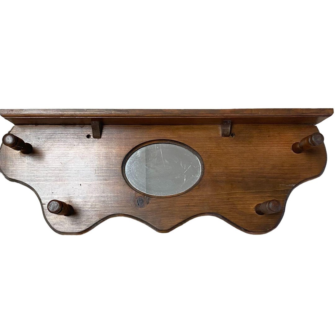 Carved Wood Wall Mirror Shelf and Hooks 70s Vintage Entryway Bedroom - Etsy