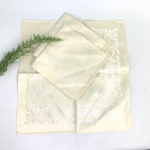 Ivory damask napkins 16 inch NOS vintage linen rayon blend set of three