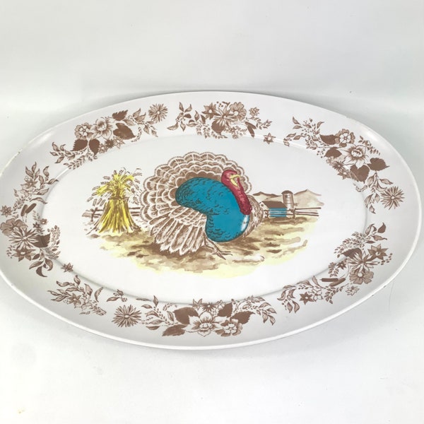 Large vintage turkey melamine platter Apollo Ware Thanksgiving fruit serving plate